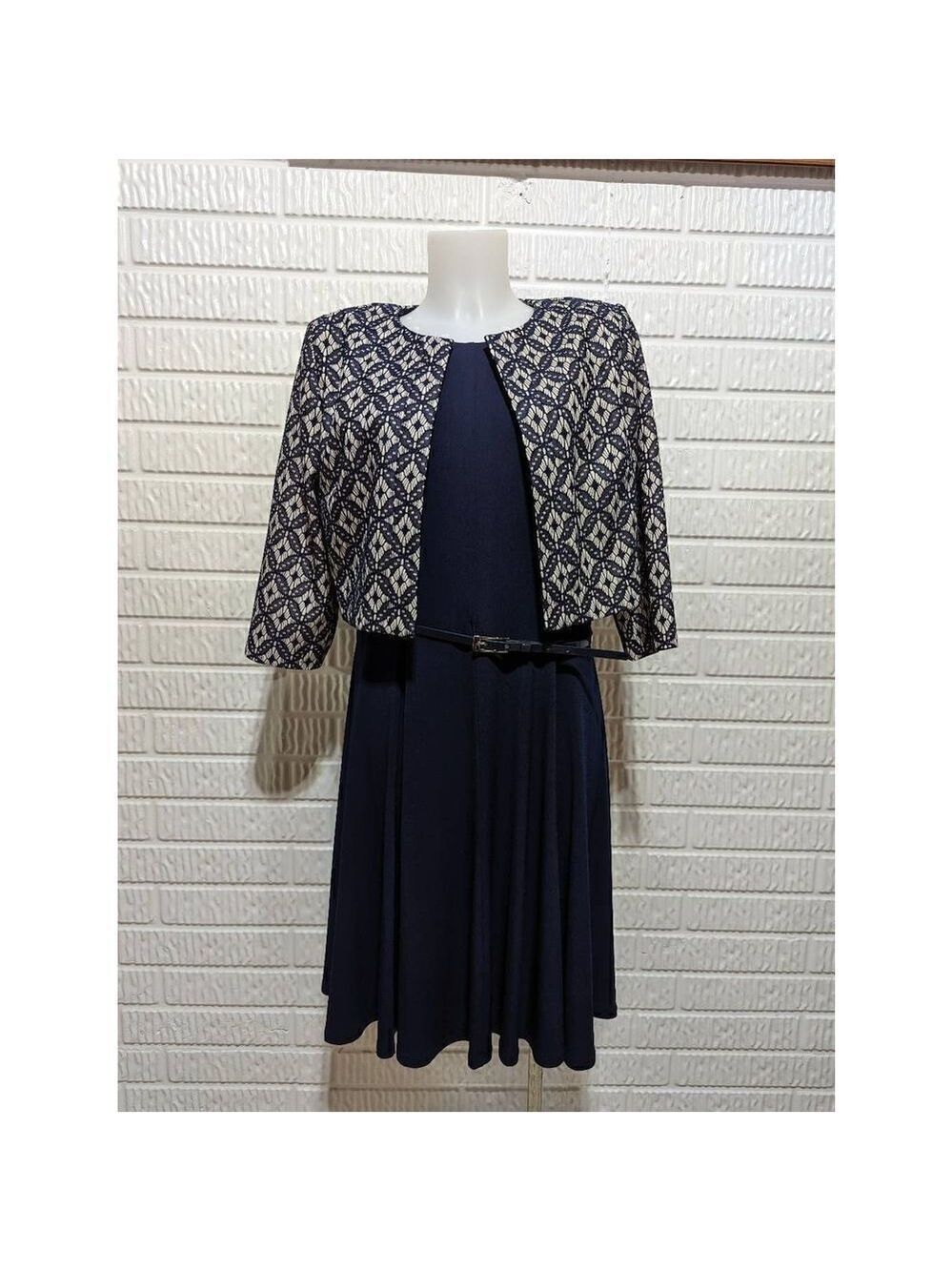 Jessica Howard Women's Navy Blue 2 Piece Set Jersey Knit Dress with Jacket 14P